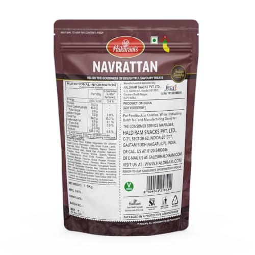 Image of Haldiram's Navrattan Mixture 1.5kg | Spicy & Crunchy | Classic Indian Namkeen | All-time Favorite Snack for Parties & Everyday Enjoyment (Pack of 2)