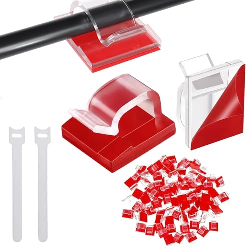 100Pcs Clips Câbles, Cable Adhesif Rangement de Câble, Attache Auto Collant, Câble Management, Plastique Organiseur de Fils Electrique pour Bureau/TV/Téléphone/Chargeur (Transparent)