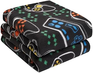 Dreamscene Game Controller Fleece Bedspread Throw Over Kids Gaming Chair Soft Foldable Boys Travel Blanket, 120 x 150cm -Black Green Orange