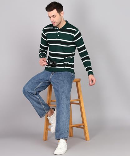 Image of INKKR Polo Neck Full Sleeve Striped Men's Tshirt