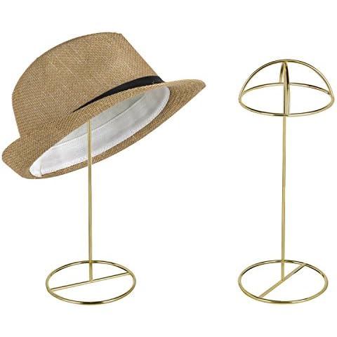 MyGift Brass-Tone Wire Tabletop Hat Stands, Set of 2 Cover