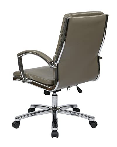 Office Star Fl Series Executive Mid-Back Faux Leather Office Chair With Padded Loop Arms And Chrome Finish Base, Smoke #TOP5
