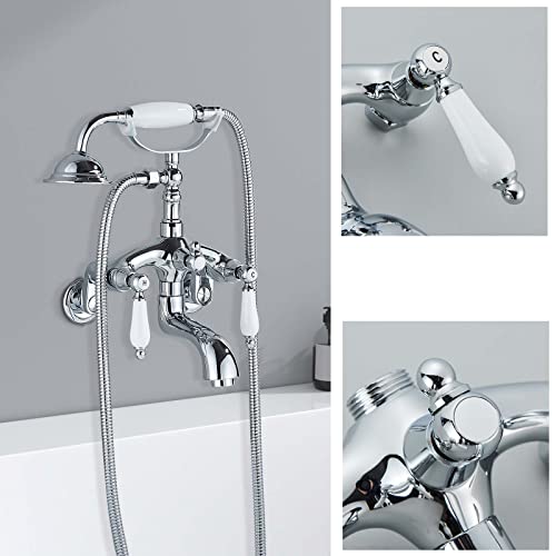 Ackwave Shower System Clawfoot Tub Shower Faucet Kit Chrome Polished Shower Faucet With Handheld Shower Head Set Wall Mounted 2 Handle Telephone Shape Vintage Style #TOP4