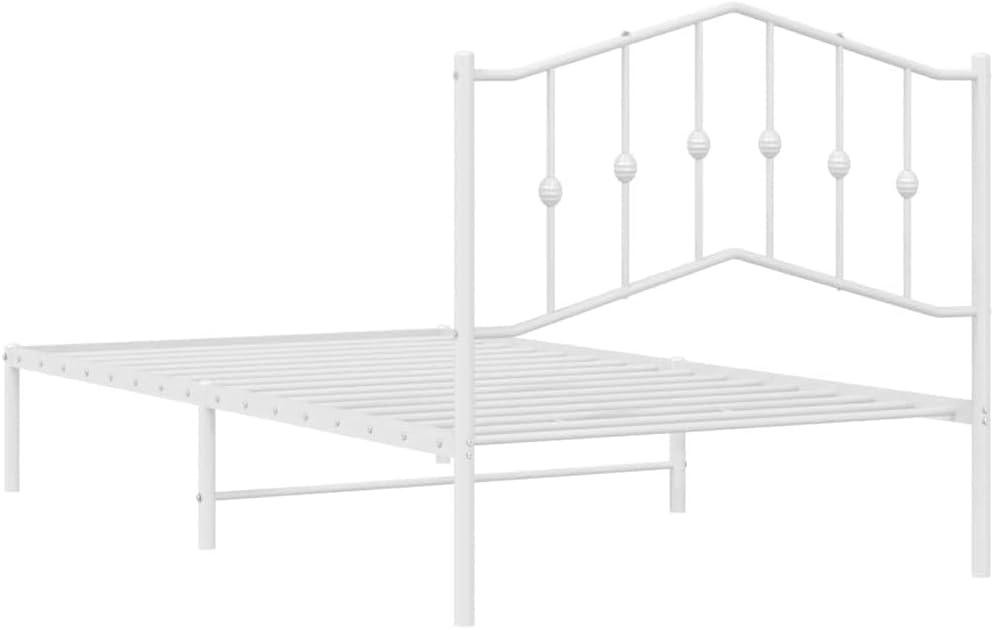 White Steel Single Bed Frame Modern Rectangular Platform Frame with Sturdy Headboard for Bedroom Mattress Support No-Box-Spring-Needed Easy Assembly Durable Furniture