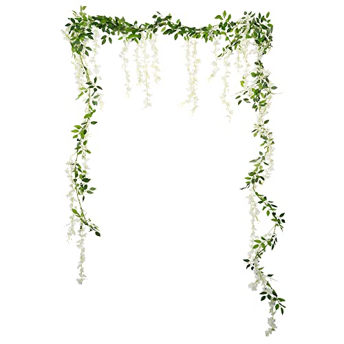 Homestarr White Artificial Wisteria Hanging Flowers - 33Ft Vine Length - 5-Piece Set - Lifelike Silk Decor For Weddings, Parties, And Home Decor #TOP6