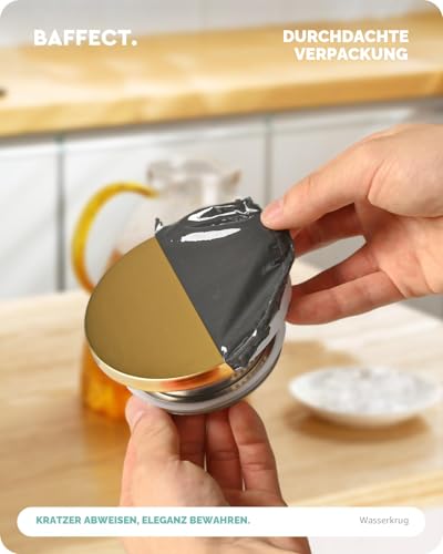 Foto von Baffect Wasserkrug, Karaffe Glas mit Edelstahl-Deckel, Auslaufsicherer Kühlschranktür Karaffen für Heiße oder Kalte Getränke (1.8 L/63 oz.)