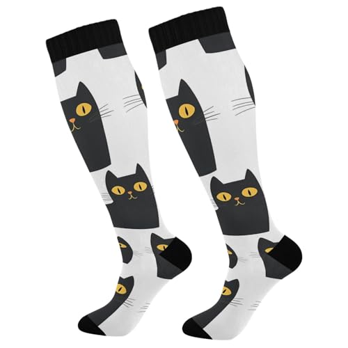 BOESI Doodle Cute Black Cat Compression Socks, Women's and Men's Knee High Running Socks for Sports