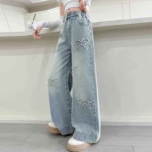 Baggy Jeans for Girls Butterfly Bows Wide Leg Pants High Waist Cute Jeans for Girls Distressed Streetwear Raw Hem Teens2