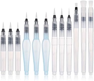 Opopark Watercolour Brush Pens Pack of 12 Refillable Water Brush Pens Aqua Paint Brushes Ink and Water Brush Pens Art Supplies for Water Color Painting Blending Lettering with Assorted Tips