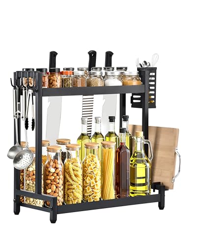 Countertop Spice Rack Organizer 2-Tier Seasoning Organizer with Metal Guardrail