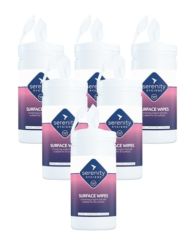 Antibacterial Surface Cleaning Wipes - Alcohol Free Sanitising for all Hard Surfaces - Made in UK - Refillable Tub of 150 Large Strong Wet Wipes - Tub Pack of 6