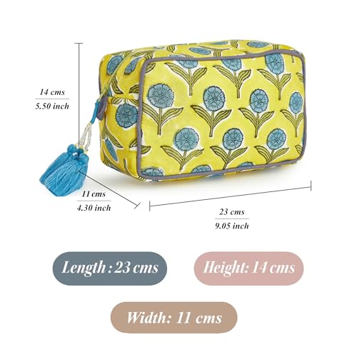 Travel Makeup Bag- Large Capacity Cosmetic Bags for Women - Water Resistance Lining Portable Pouch & Open Toiletry Bag - Perfect Girls Makeup Organizer for Travel Essentials (Blue & Yellow Floral)4