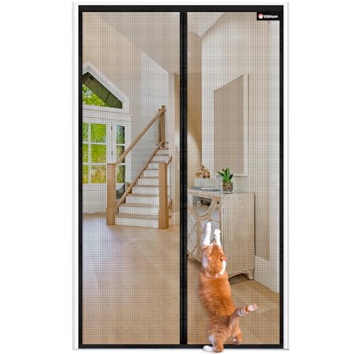 Flammhemmend Fliegengitter Balkontür Magnet Glasfasermaterial 90x200cm Stärkere Magneten Fliegengitter Tür Fliegengittertüren Ohne Bohren Insektenschutzgitter Für Balkontür/Terrassentür Schwarz