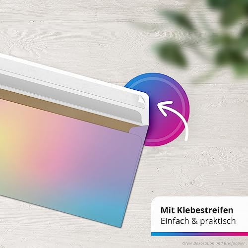 50 Briefumschläge DIN Lang | Bunter Regenbogen Verlauf bunt pastell fröhlich | selbstklebend ohne Fenster | Brief-Umschlag mit Design-Motiv bedruckt | 90 g/m²