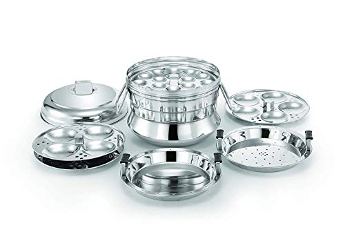 G Looks Stainless Steel All in One Idli Cooker / 3 Idli Plates / 1 Dhokla Plate / 1 Steamer Plate (13 Idlies)
