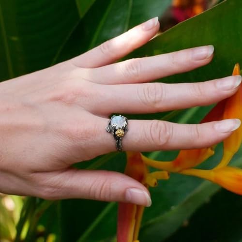 Bague arbre de vie acier doré pierre naturelle quartz rose lune mariage - 2