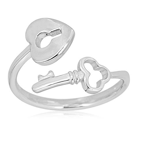 Image of AVORA 925 Sterling Silver Adjustable Key and Heart Lock Bypass Toe Ring