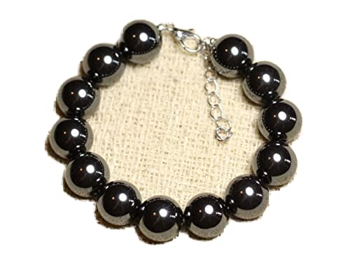 hematite 12mm round shape smooth cut gemstone beads 7 inch adjustable stacking bracelet with silver plated lock for unisex.#Code- LCBR-3442