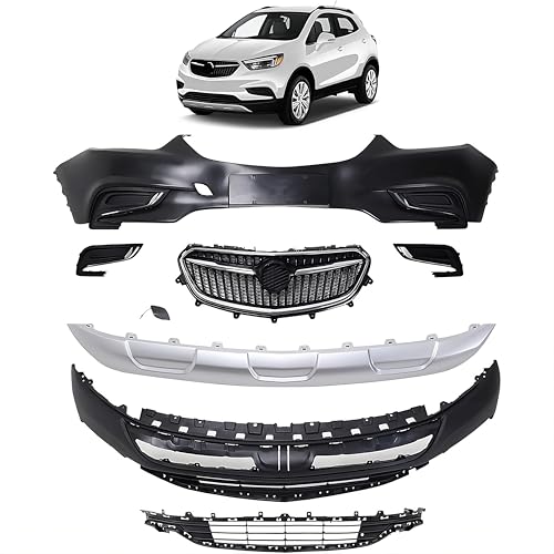 Wildwolf Front Bumper Kit Fits for 2017-2023 Buick Encore, w/Upper Grille Lower Grill & Silver Trim & Bracket Cover & Fog Light Frame Covers