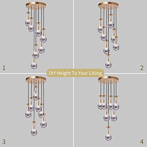 Zhtiechui Brass Raindrop 7 Light Dining Room Pendant Light, Large Chandelier Adjustable Hanging Line, Living Room Pendant Light, Foyer Chandelier, Stairwell Pendant Lights, Bedroom Chandelier #TOP5