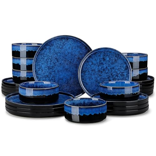 Image of vancasso Starry Plates and Bowls Sets for 8, 24 Pieces Blue Dinnerware Sets for Kitchen, Modern Stoneware Dishes Set, Dishwasher and Microwave Safe