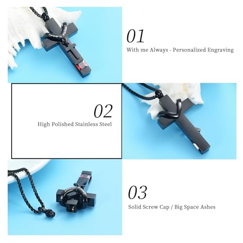 Black Cross Urn Necklace For Ashes Of Loved Ones With Birthstone Always In My Heart Cremation Jewelry Keepsake Pendant Women Men3