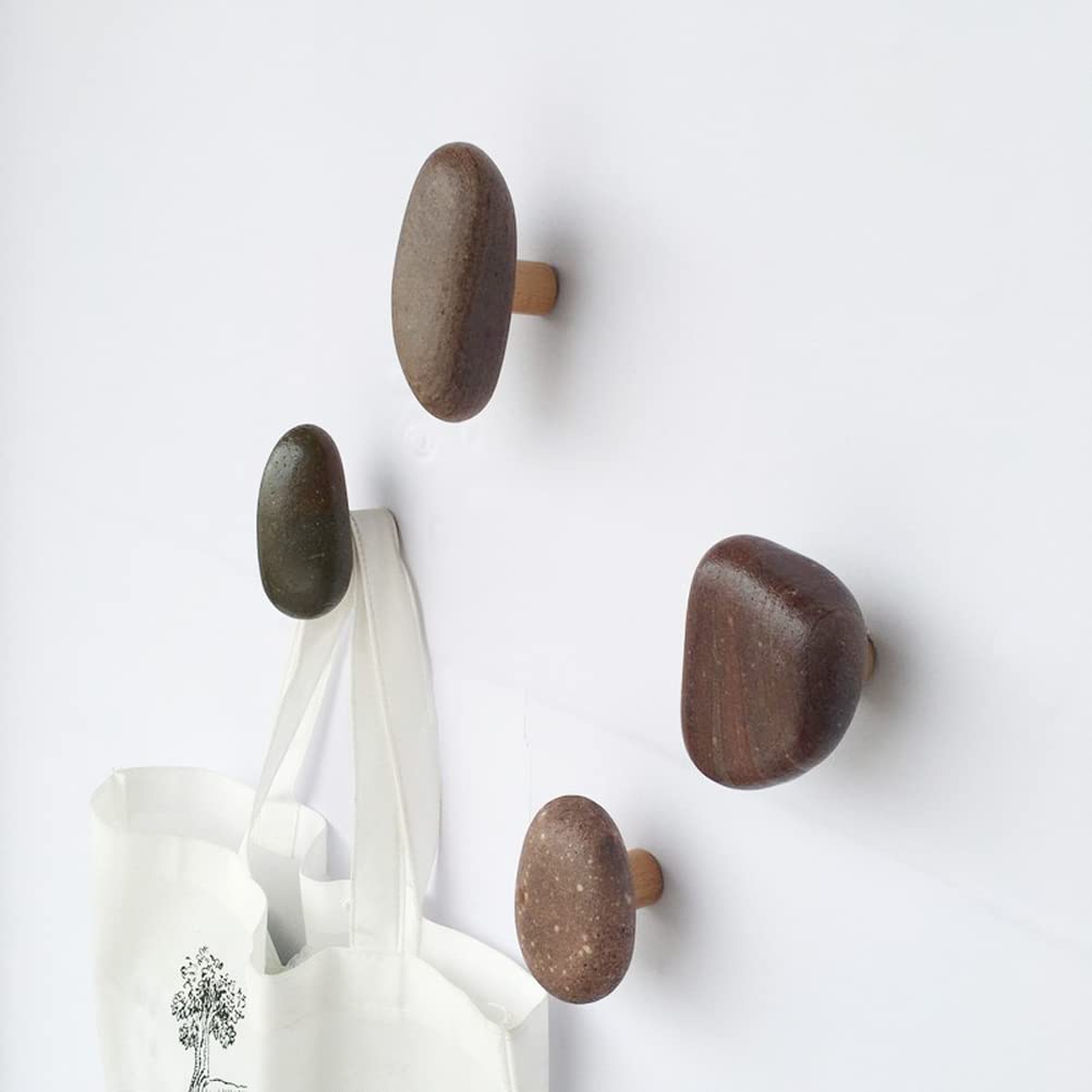 Paquete de 4 ganchos de piedra natural montados en la pared con placa trasera de madera, para toallas, abrigos, batas, gorras