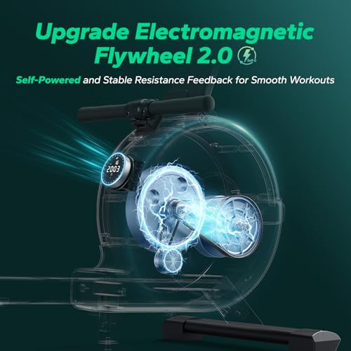 MERACH Geüpgradede Zelfopwekkende Milieuvriendelijke Roeitrainer, 16 Weerstandsniveaus, Dubbele Rails, 160KG Draagvermogen, Verticale Opslag, Groene Fitness - Afbeelding 3