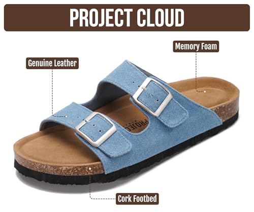 Image of Project Cloud 100% Genuine Leather Flat Sandals For Women 2026 Cork Footbed Womens Sandals with Memory Foam and arch support Vacation Essentials Slides for Women Footwear (Venita)