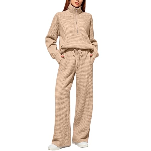 Womens Sweatsuits 2 Piece Set Zip Up Mock Neck Sweatshirt Fall Matching Set - image 3