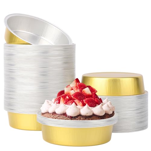 Beasea Aluminum Ramekins 100 Pack, 7.3oz 215ml Disposable Ramekins Foil Cups No Lids 4" Baking Ramekin Cup Cupcake Aluminum Mini Baking Cups for Party - Golden by Beasea - Used condition - US$17.63