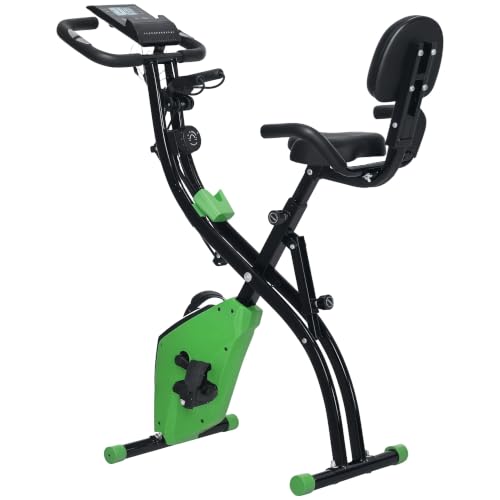 HOMCOM Vélo d'Appartement Pliable 4-en-1 - Ergomètre Magnétique Silencieux avec Cordes de Résistance - Sport Maison et Cardio-training avec Roulettes, Selle Confort et LCD (Max 120kg), Vert