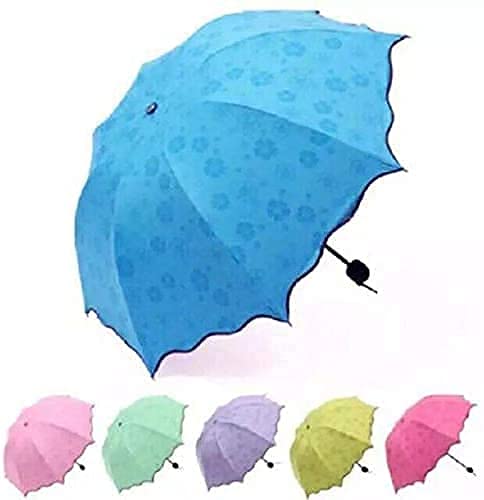 Unisex Changing Secret Blossoms Occur with Water Magic Print 3 Fold Umbrella for UV, Sun and Rain,Umbrella for UV Protection & Rain, Outdoor Car Umbrella for Women & Men (Random Colour)
