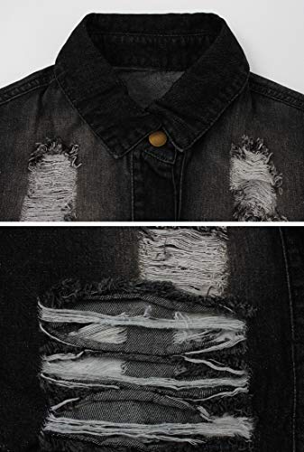 Chouyatou Women's Spring Fall Wear Ripped Hole Casual Mid Long Denim Jacket Coat (X-Large, Black) #TOP5