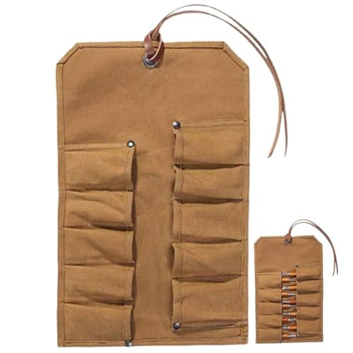 Tool Roll, Canvas Folding Heavy Duty Waxed Canvas Small Tool Bag Tool Pouch for Chisels, Hammers, Gouges Tools