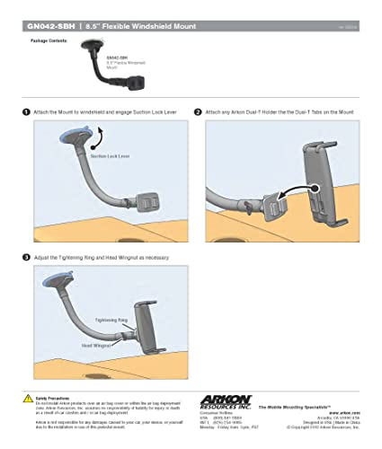 Arkon Replacement Upgrade Or Additional Windshield Suction Mounting Pedestal With Flexible Gooseneck Dual T Pattern Compatible #TOP1