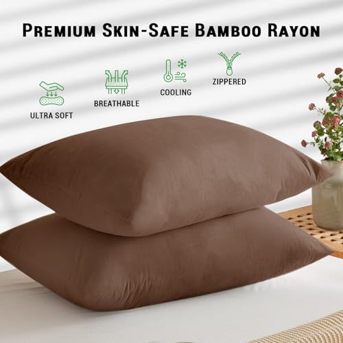 Gogreen Bamboo Rayon Waterproof Pillow Protector, Breathable Pillow Cover, Cooling Pillow Case with Zipper, Super Soft Pillow Case Cover with Zipper (2 Packs, Standard 20"x26", Mcoha) by Gogreen - Image 2
