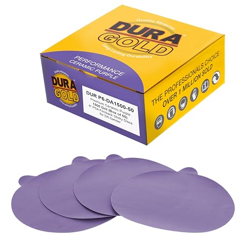 Dura-Gold Premium 1500 Grit 6" PSA Purple Film Ceramic Sanding Discs, Box of 50 - Self Adhesive Stickyback Sandpaper for DA & Random Orbital Sanders - Abrasive Sand Auto Paint, Metal, Wood Woodworking