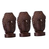 MAGICLULU 3 Piezas Tallado de Madera de la Cabeza de Buda decoración de la Estatua Buda de Jardin Exterior Hecho a Mano Interior pequeño estatuilla de Madera sakyamuni Adorno Decorativo