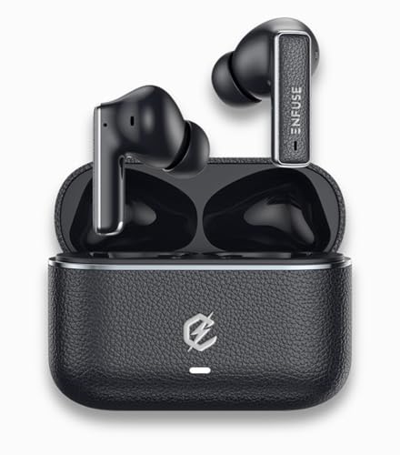 Image of Enfuse EnPods TWS Earphones with Dual Device Pairing, Ear Detect (auto Play /Pause), ~42dB ANC, ENC, Transparency Modes, 50 mAh, Super Extra Bass, IPX4, Touch, 400 mAh Wireless Charging Case, Earbuds