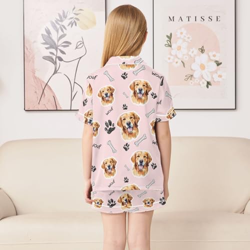 Cute Puppy Face Summer Satin Pajama Set, Cute Button-Down Sleepwear Pj Set for Sleep Wears4