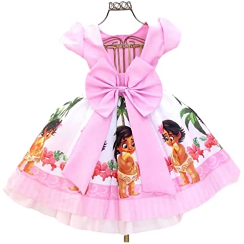 Vestido Infantil Moana Rosa Baby Festa Temática E Tiara (4)