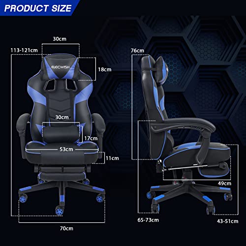 Fullwatt Video Racing Gaming Chair with Footrest for Adults PU Leather High Back Adjustable Chairs Swivel Office Desk Chair with Lumbar,Headrest(BLACK & BLUE)