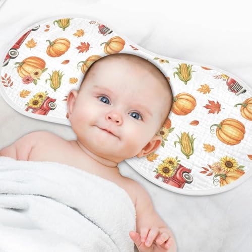 2 Pack Muslin Burp Cloths Fall Pumpkins Trucks Cotton Baby Burp Cloths Extra Absorbent and Soft Burping Cloth for Baby Boys Girls, Large 22" x 11"4