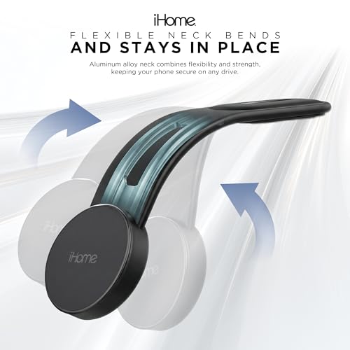 Image of iHome Car Mount, Dashboard /Windshield /Vent Mount, Swivel Neck, Silicone Grip, Adjustable Mount Arm with Suction Cup Base (Magnetic Car Mount 15W)