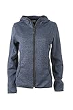 Kontrastfarbige Bündchen James & Nicholson Kapuzenjacke aus Strickfleece in Melangeoptik (XXL, denim-melange/black)