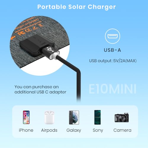 Mini Solar Ladegerät,FlexSolar 10W Solarpanel E-film IP67 Taschenladegerät USB-Geräte Neu aktualisiert Outdoor für Smartphone,Armbanduhr,Kamera