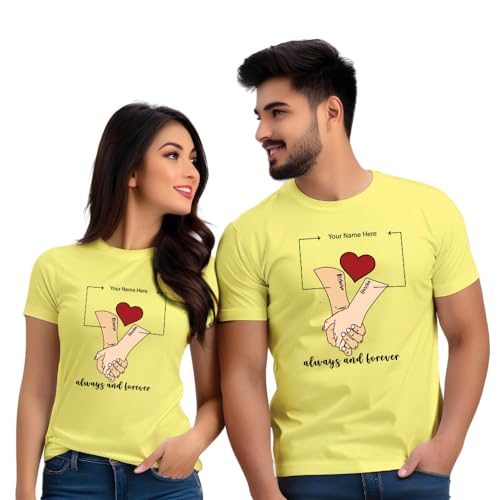 Image of Bouncy Toonz Couple T Shirts for Couple-Husband Wife Matching Dress-Couple Tshirt Combo- Regular Fit Cotton Round Neck Half Sleeve (cus-Couple-Hands)