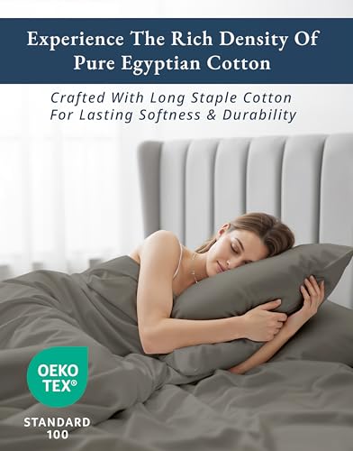 100% Egyptian Cotton King Sheet Set – Naturally Cooling & Breathable Sateen 4 Piece King Sheets, Authentic Long-Staple Cotton for Lasting Softness, Snug Fit 15" Deep Pocket Fitted - Charcoal - Image 4