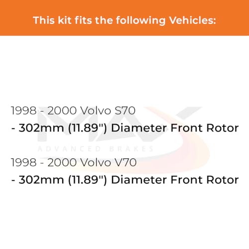Image of Max Advanced Brakes Front Brake Kit Compatible With 1998 1999 2000 Volvo S70 V70 w / 11.89 inch Dia Front Rotor Replacement Premium OE Disc Brake Rotors and Ceramic Brake Pads
